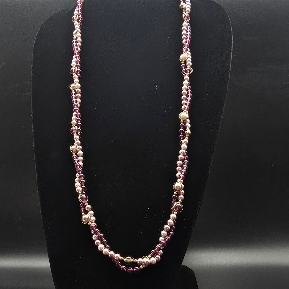 Avon 1984 Heather and Mist Faux Pearl Necklace Set Purple Pink Vintage